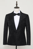 Blazer Negro Jacquard Satin Solapa de Muesca