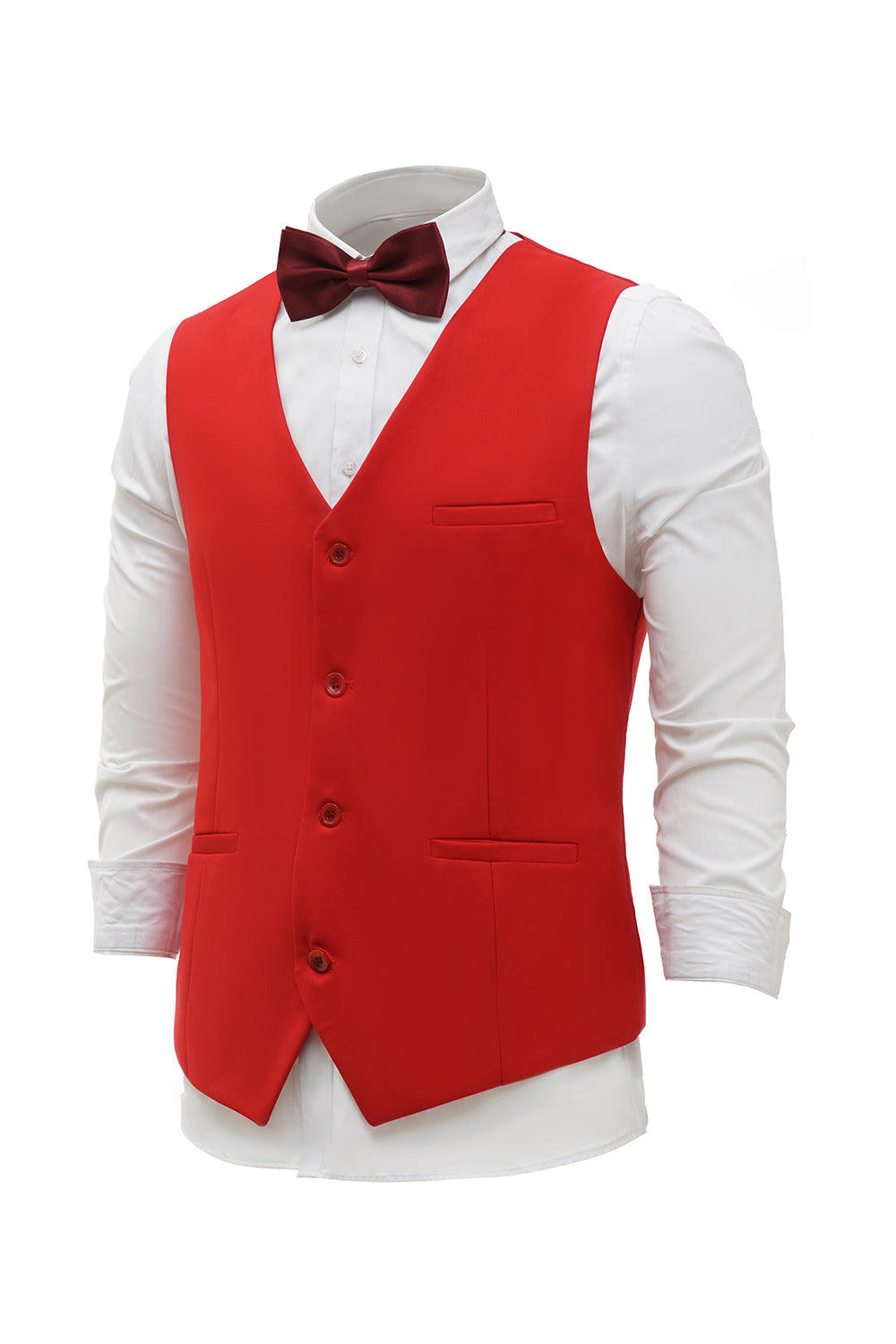 Chaleco de traje para hombre solapa de pecho rojo