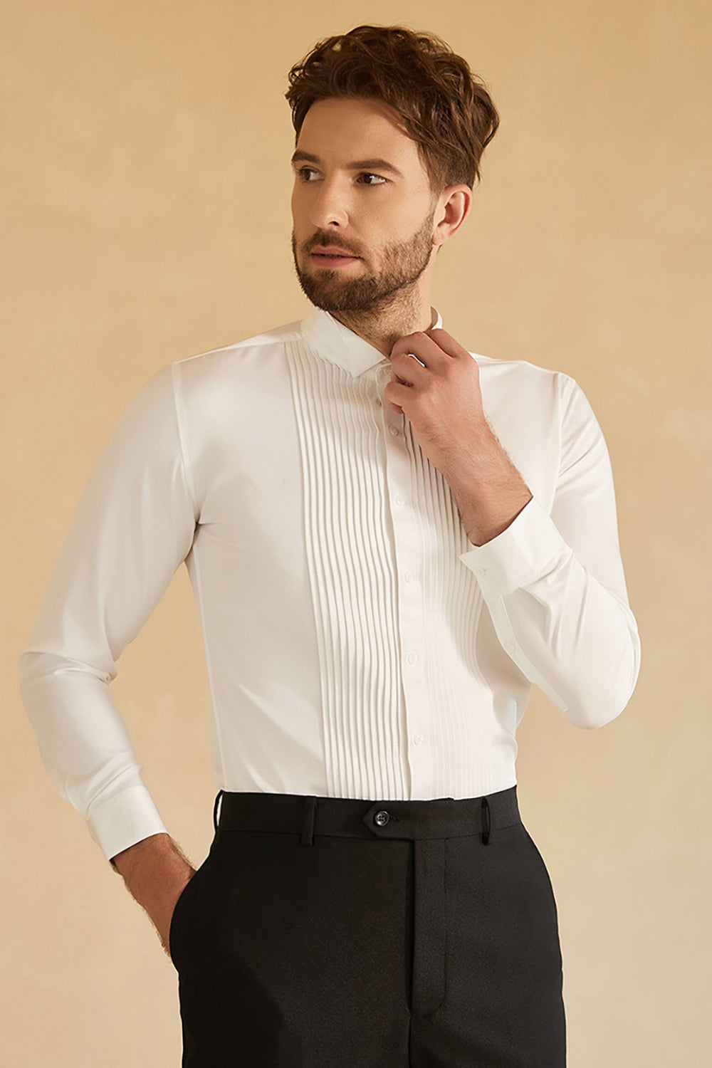 Manga Larga Camisa Blanca de Traje de Hombre