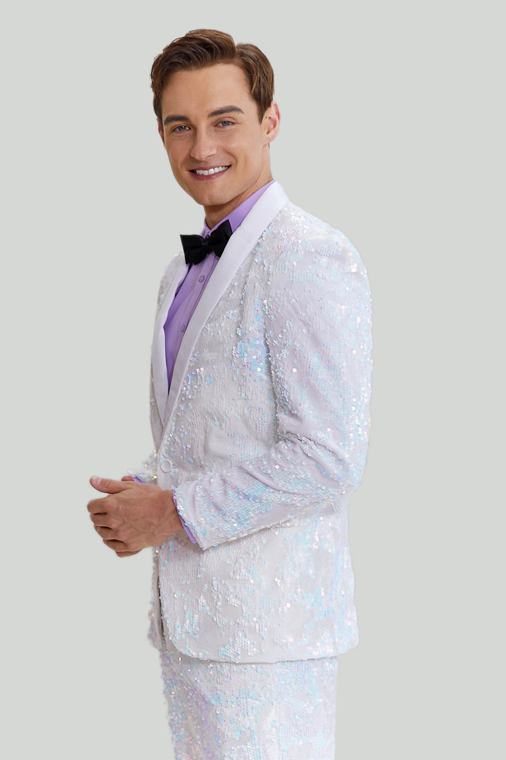 Blanco Purpúra 2 piezas Esmoquin de solapa con abertura Delgado