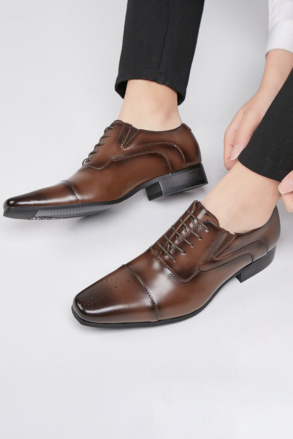 Negro Zapatos formales de cuero con cordones para hombre