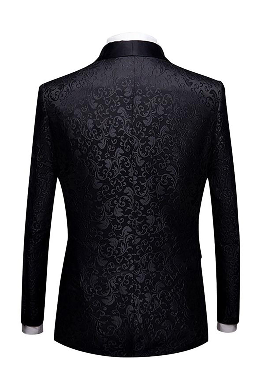 Negro Jacquard Chal Solapa Hombre 2 Piezas Trajes