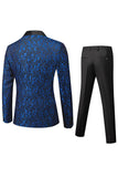 Negro Jacquard Chal Solapa Hombre 2 Piezas Trajes