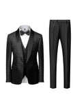 Chal Negro Solapa Jacquard 3 Piezas Trajes De Hombre