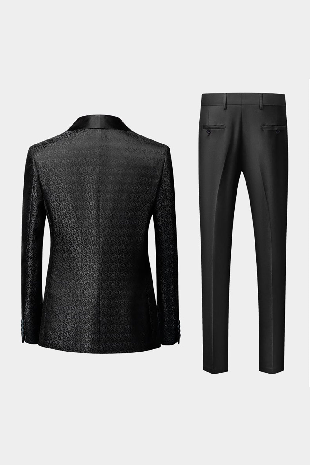 Chal Negro Solapa Jacquard 3 Piezas Trajes De Hombre