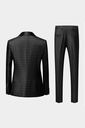 Chal Negro Solapa Jacquard 3 Piezas Trajes De Hombre