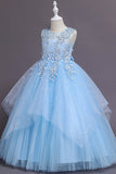 Tul Vestidos de Pajecitas Azul Claro Con Apliques