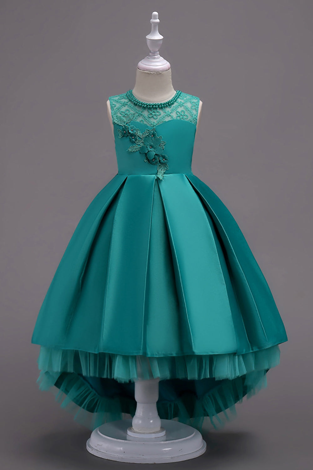 Alto Bajo Azul Vestidos de Pajecitas Con Abalorios
