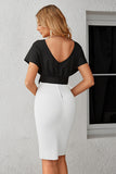 Vestido de cóctel bodycon cuello en V en blanco y negro con cinturón