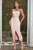 Dusty Rose Spaghetti Straps Wrap Cocktail Dress con hendidura
