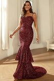 Borgoña Lentejuelas brillantes Sirena Vestido de fiesta