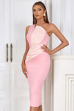 Un Hombro Vestido de Cóctel Rosa