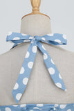 Halter Blue Polka Dots Vestido de la década de 1950