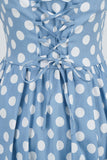 Halter Blue Polka Dots Vestido de la década de 1950