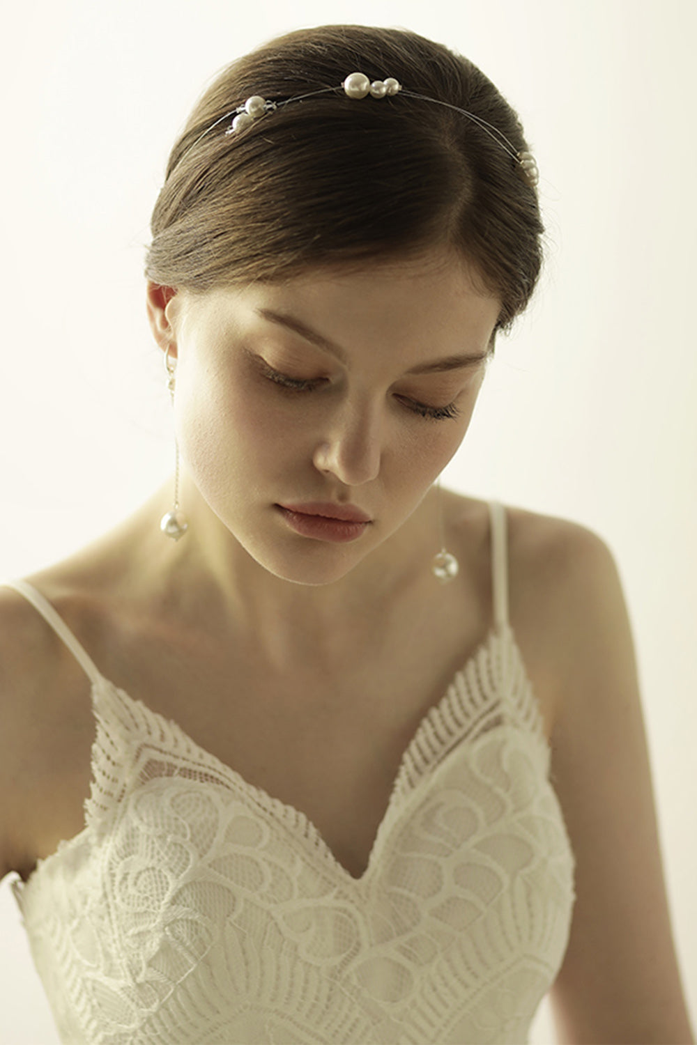 Gran pez perla Hilo de seda nupcial Diadema pendientes