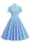 Lunares Vestido Vintage Con Mangas Cortas