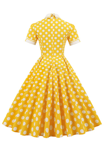 Vestido amarillo de lunares de primavera de 1950