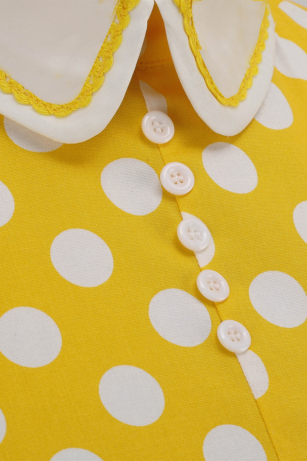Vestido amarillo de lunares de primavera de 1950