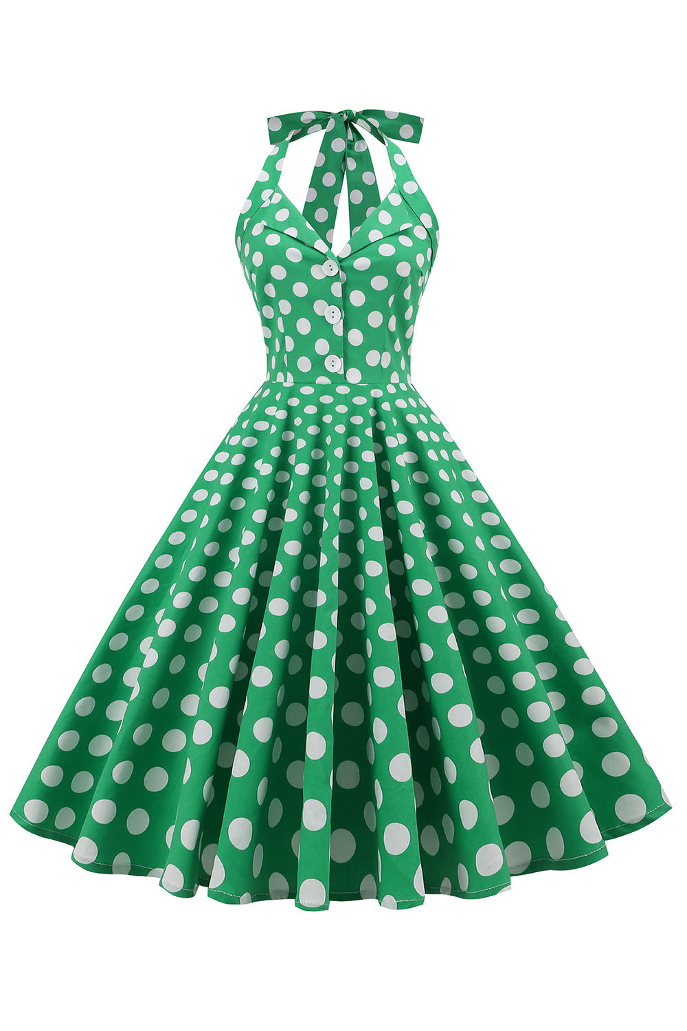 Vestido Verde Halter Polka Dots 1950s