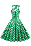 Vestido Verde Halter Polka Dots 1950s