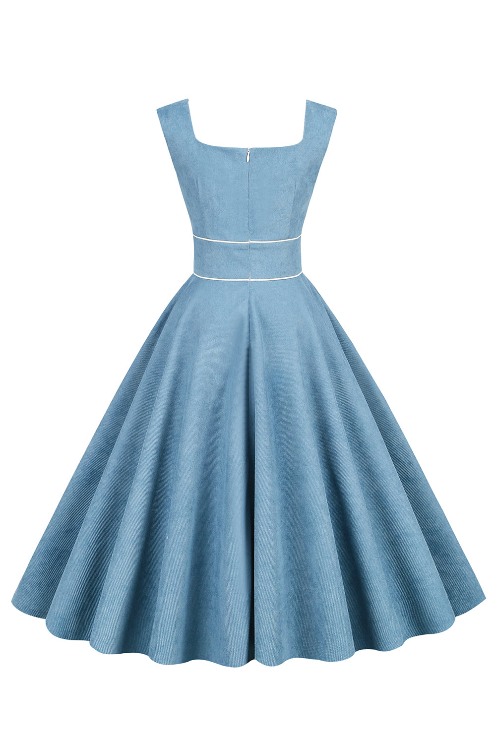 Vestido de cuello cuadrado amarillo de la década de 1950