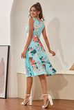 V Cuello Azul Claro 1950s Vintage Dress