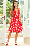 Halter Rojo Lunares 1950s Vestido