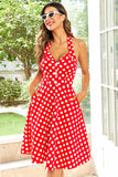 Halter Rojo Lunares 1950s Vestido