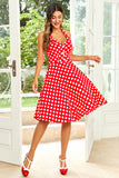 Halter Rojo Lunares 1950s Vestido