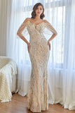 Sirena Albaricoque Lentejuelas Vestido de Fiesta