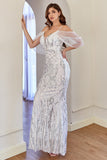 Sirena Blanco Lentejuelas Vestido de Fiesta