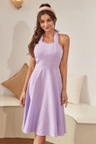 Halter Vestido Vintage A Cuadros Púrpura