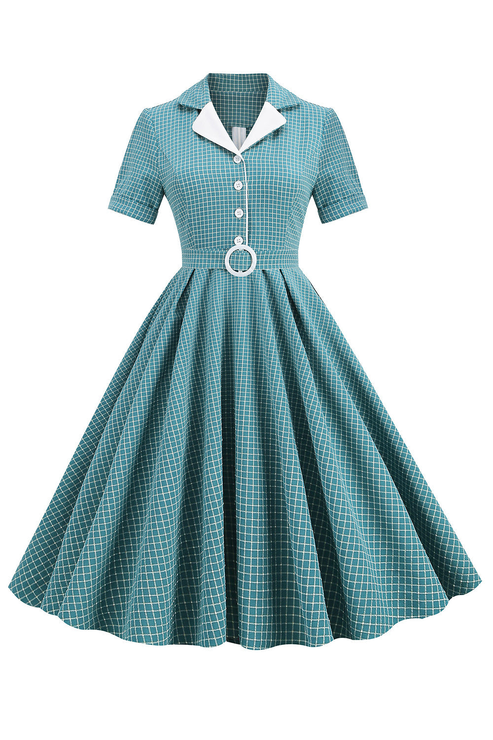 Vestido a cuadros rojos de estilo retro de la década de 1950