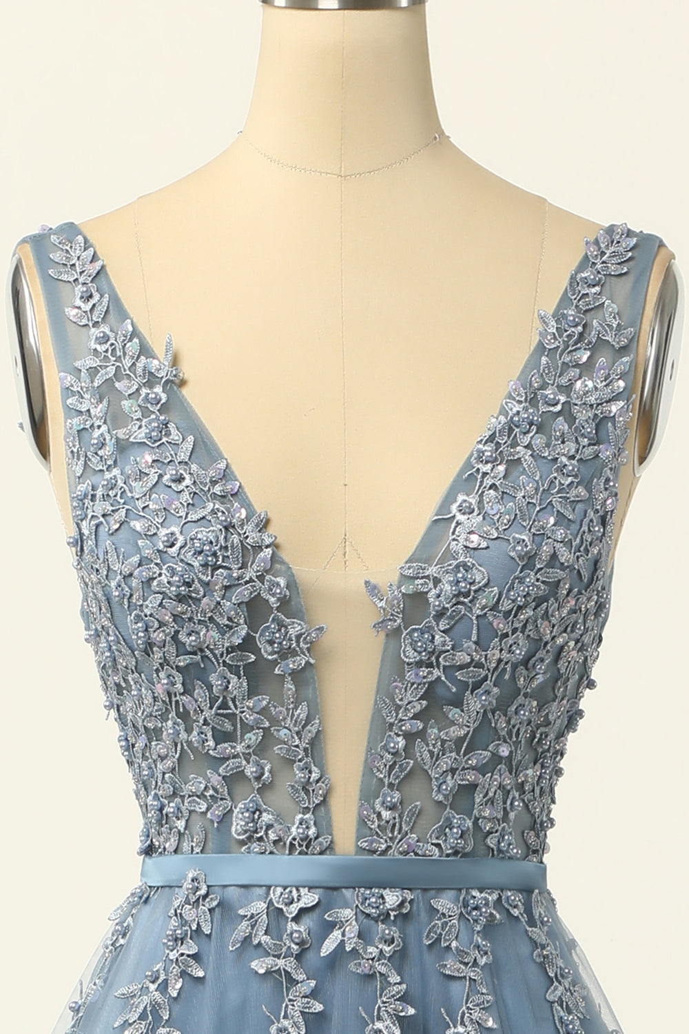 Azul Tul Vestido de fiesta con apliques