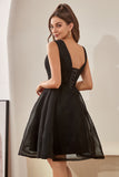 Vestido de regreso a casa negro con cuello V
