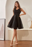Vestido de regreso a casa negro con cuello V