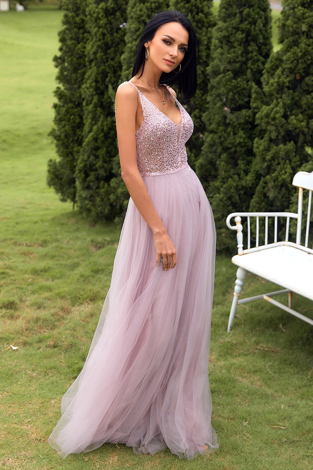 Blush Tulle & Sequins Vestido de Graduación
