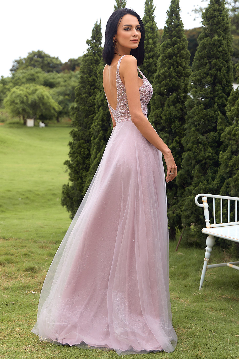Blush Tulle & Sequins Vestido de Graduación