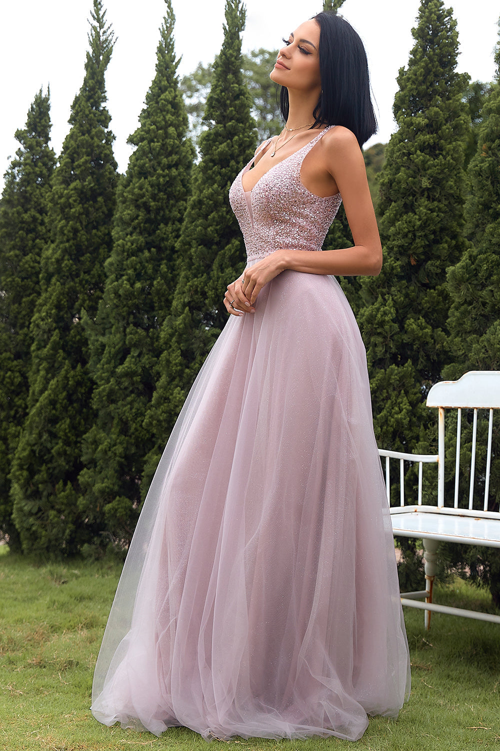 Blush Tulle & Sequins Vestido de Graduación