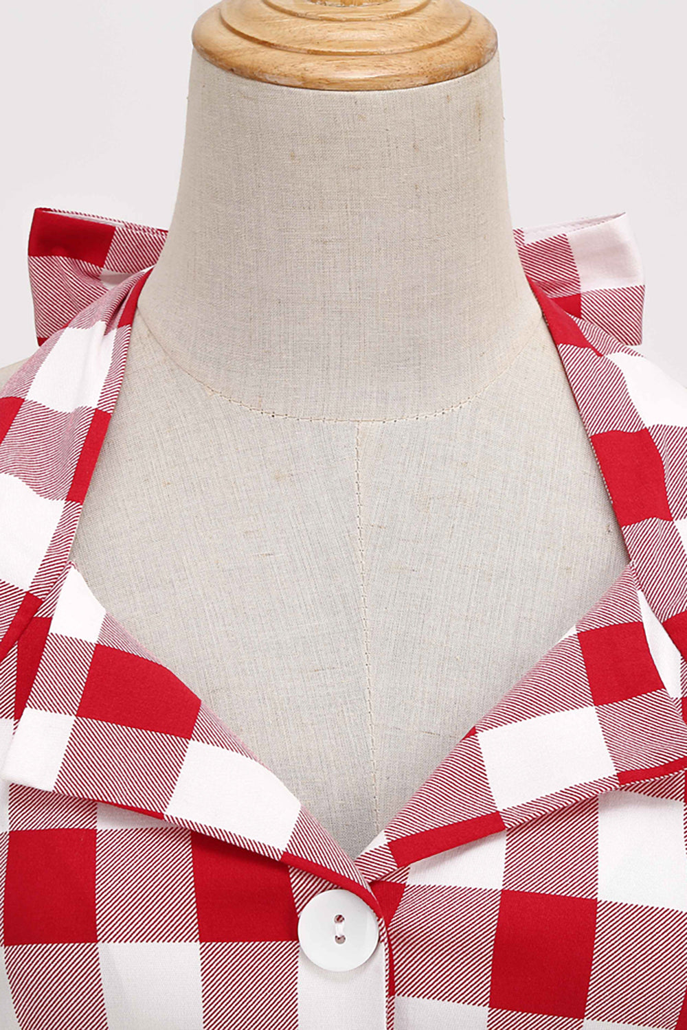 Vestido swing a cuadros rojos Halter de la década de 1950
