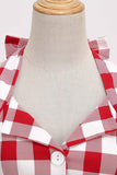 Vestido swing a cuadros rojos Halter de la década de 1950