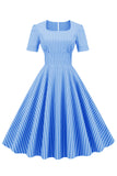 Rayas manga corta 1950s Swing Dress