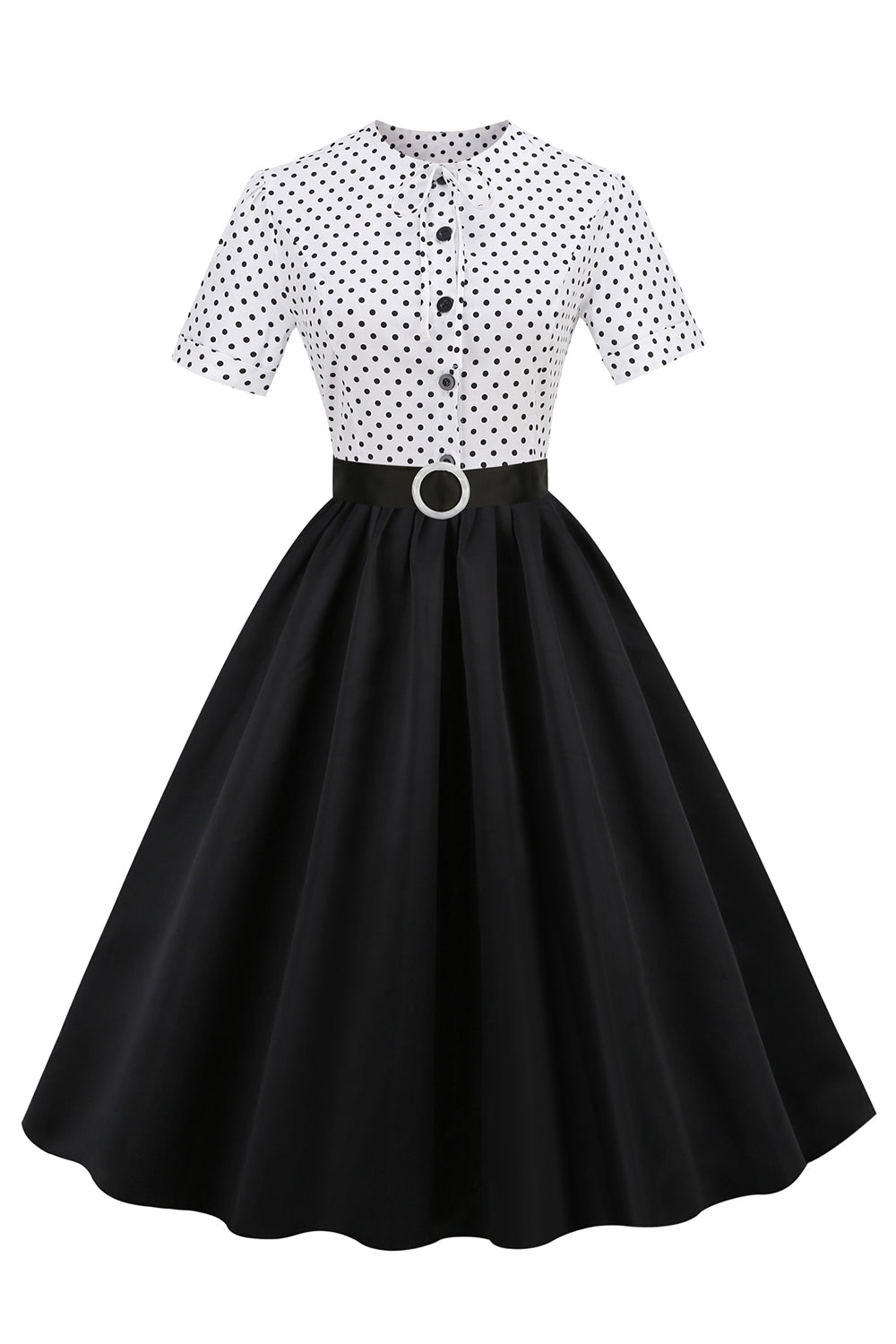 Vestido de lunares blancos y negros Vintage de la década de 1950