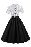 Vestido de lunares blancos y negros Vintage de la década de 1950