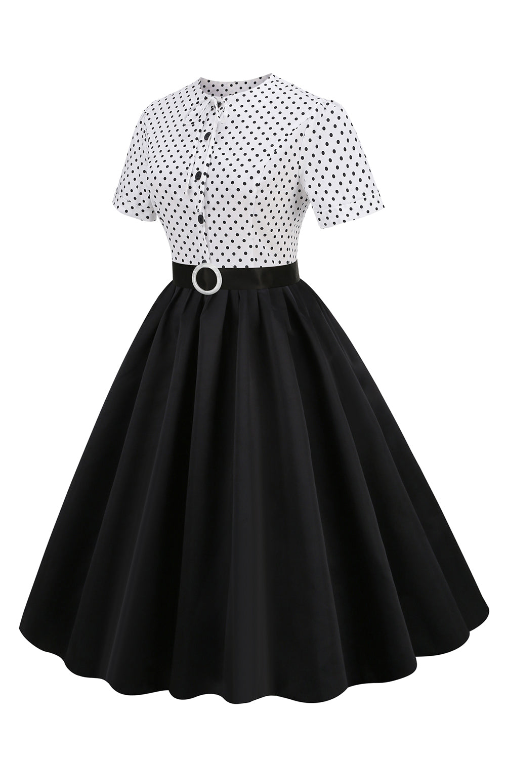Vestido de lunares blancos y negros Vintage de la década de 1950