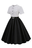 Vestido de lunares blancos y negros Vintage de la década de 1950