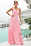 Vestido de invitada de novia largo de encaje rosa
