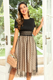 Negro Lunares Mangas Cortas Vintage 1950s Vestido