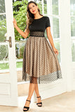 Negro Lunares Mangas Cortas Vintage 1950s Vestido