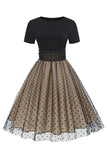 Vestido Negro Polka Dots Vintage 1950s